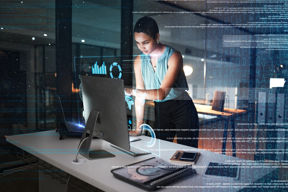 woman using financial technology tools